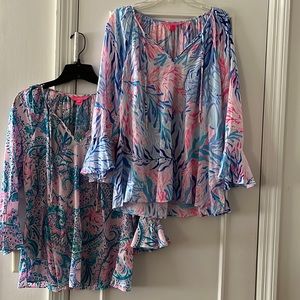2 LILY PULITZER FLORAL PRINT TUNIC TOPS SZ S like new!